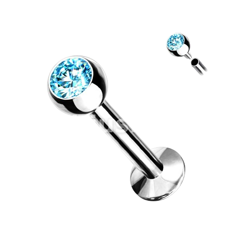 Press Fit Gem Set Ball Internally Threaded 316L Surgical Steel Labret, Flat Back Studs Labret Skin Metals