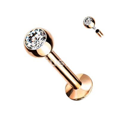 Press Fit Gem Set Ball Internally Threaded 316L Surgical Steel Labret, Flat Back Studs Labret Skin Metals