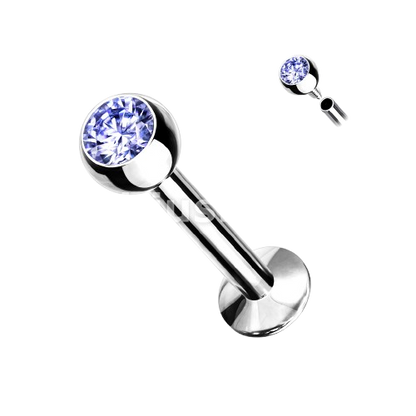 Press Fit Gem Set Ball Internally Threaded 316L Surgical Steel Labret, Flat Back Studs Labret Skin Metals