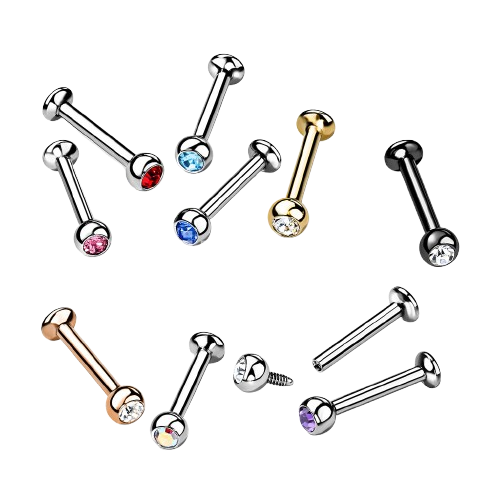Press Fit Gem Set Ball Internally Threaded 316L Surgical Steel Labret, Flat Back Studs Labret Skin Metals