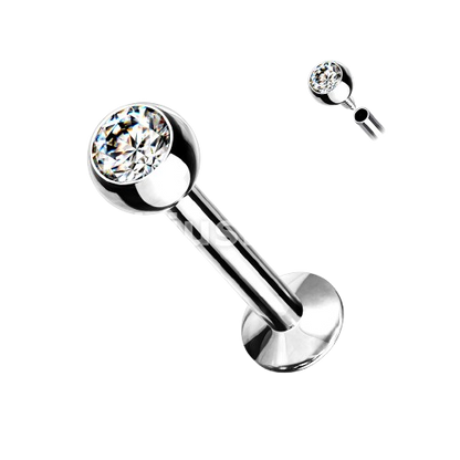 Press Fit Gem Set Ball Internally Threaded 316L Surgical Steel Labret, Flat Back Studs Labret Skin Metals