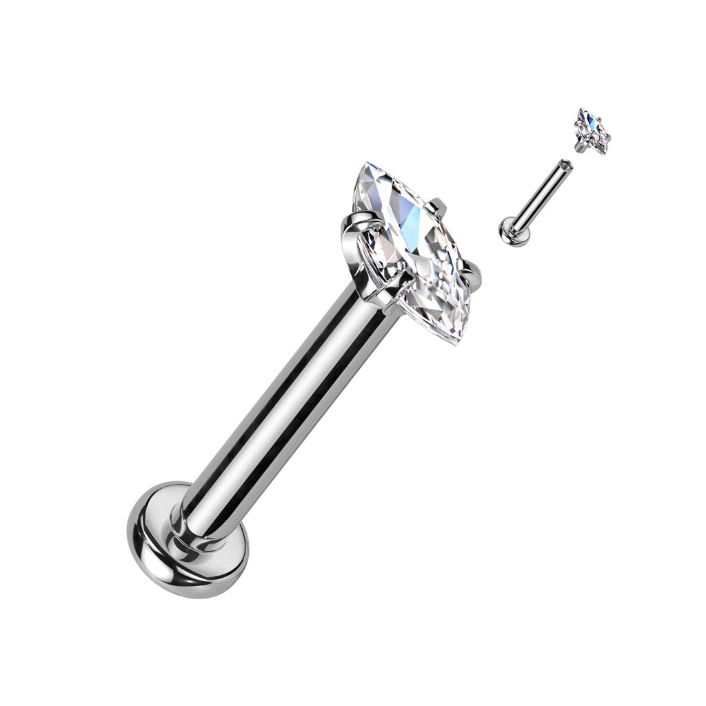 Surgical Steel Internally Threaded Marquise CZ Labret Monroe Cartilage Stud Rings Labret Impulse Piercings