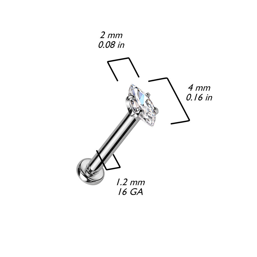 Surgical Steel Internally Threaded Marquise CZ Labret Monroe Cartilage Stud Rings Labret Impulse Piercings