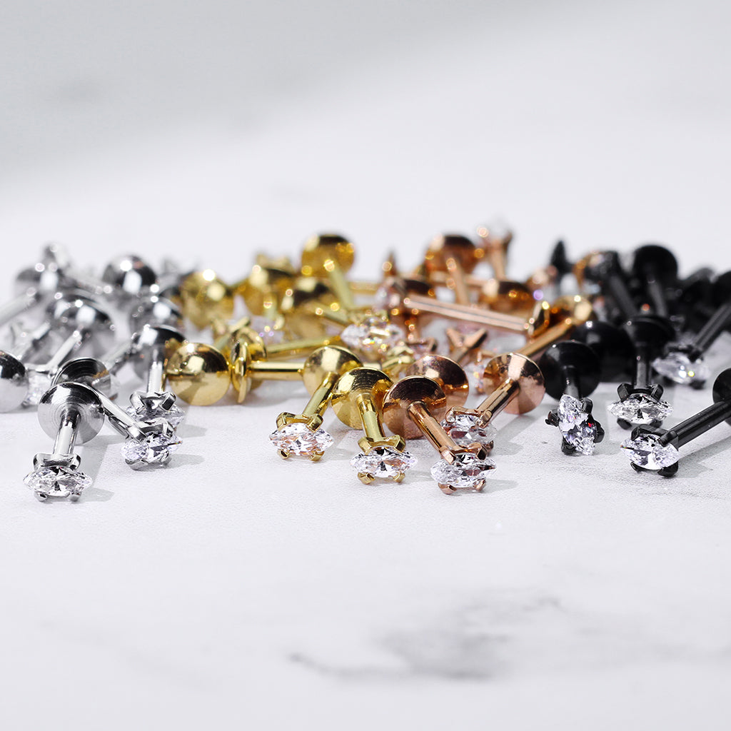 Surgical Steel Internally Threaded Marquise CZ Labret Monroe Cartilage Stud Rings Labret Impulse Piercings