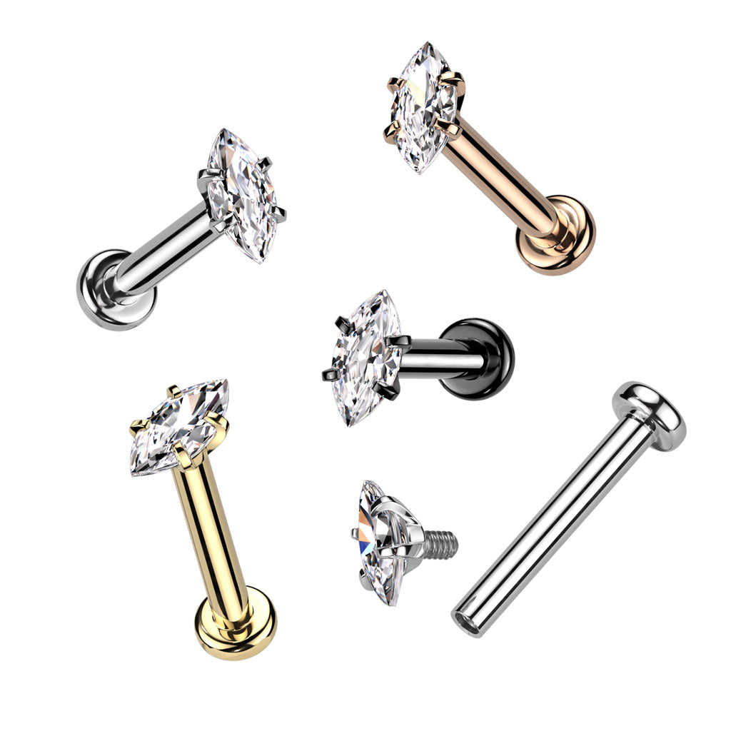 Surgical Steel Internally Threaded Marquise CZ Labret Monroe Cartilage Stud Rings Labret Impulse Piercings