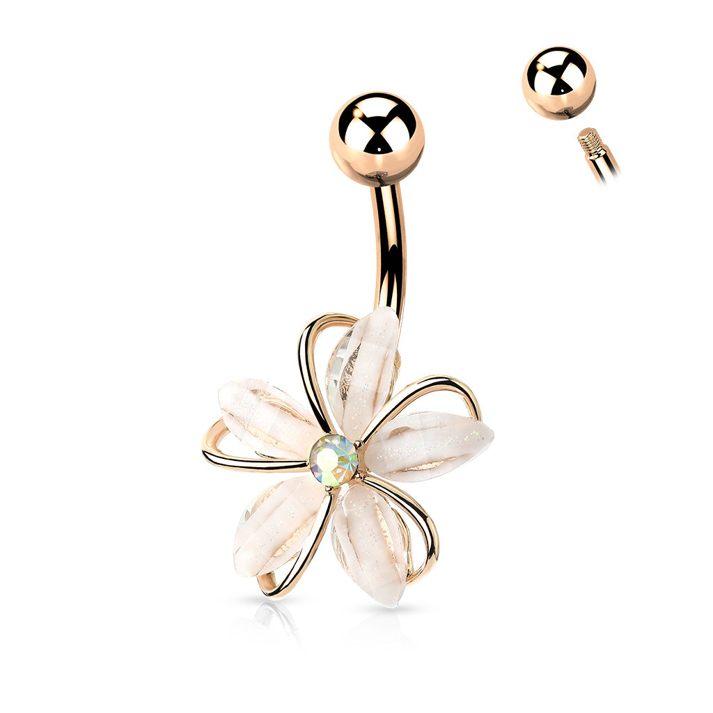 CZ Center Wire Set White Flower 316L Surgical Steel Belly Button Navel Rings Belly Button Ring Skin Metals
