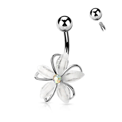 CZ Center Wire Set White Flower 316L Surgical Steel Belly Button Navel Rings Belly Button Ring Skin Metals