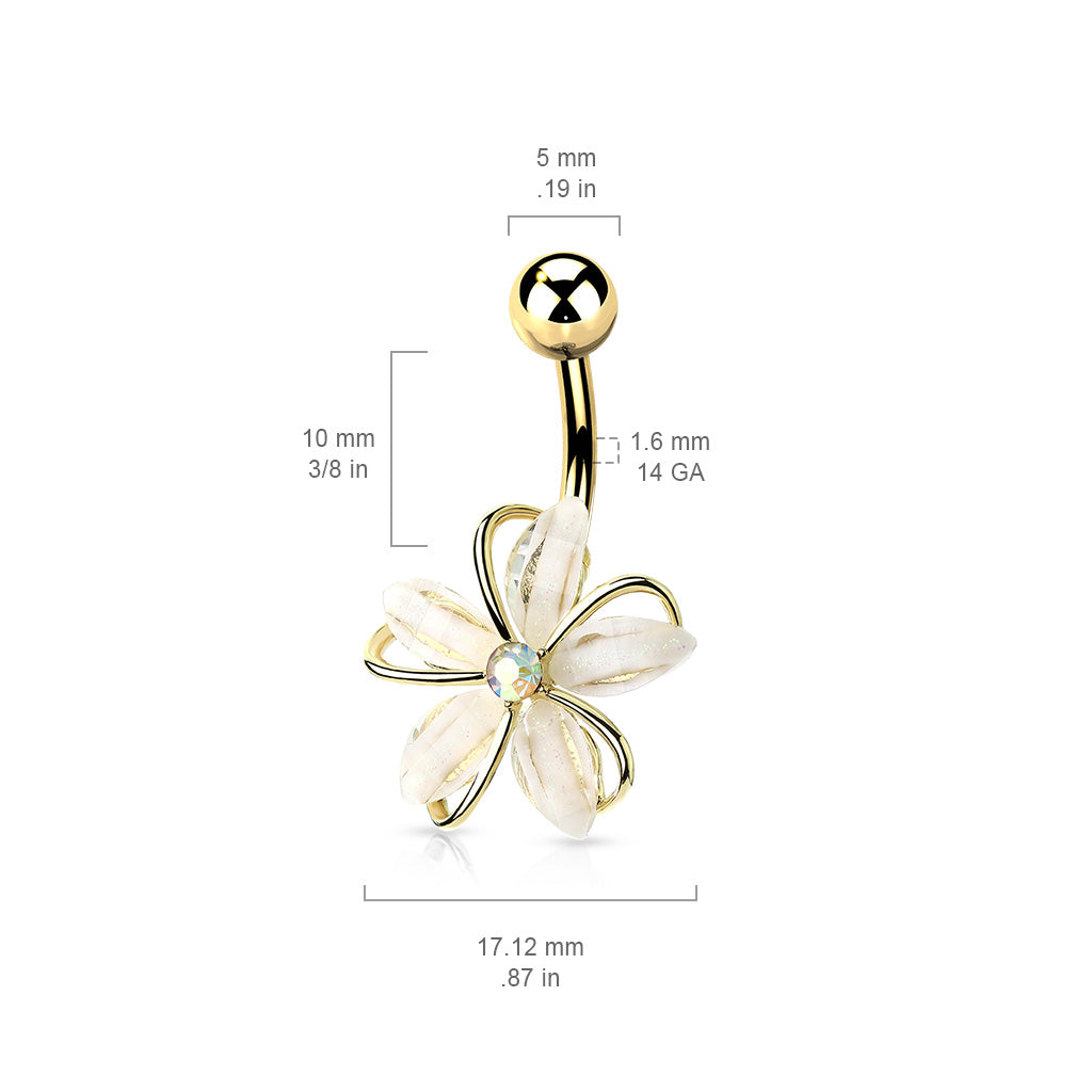 CZ Center Wire Set White Flower 316L Surgical Steel Belly Button Navel Rings Belly Button Ring Skin Metals
