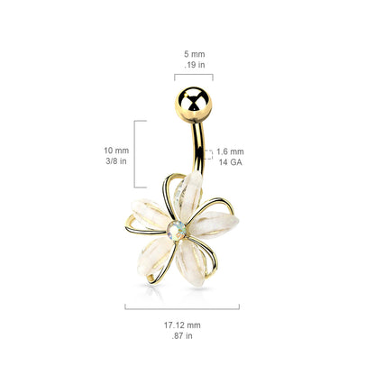 CZ Center Wire Set White Flower 316L Surgical Steel Belly Button Navel Rings Belly Button Ring Skin Metals