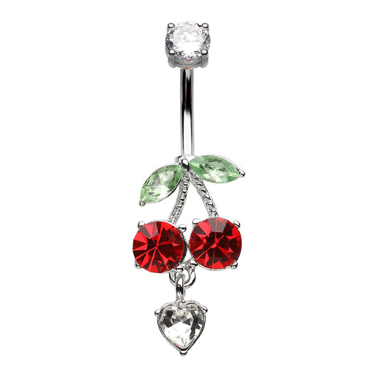 Bling Cherries Cherry Drop Heart Belly Button Ring Belly Button Ring Skin Metals