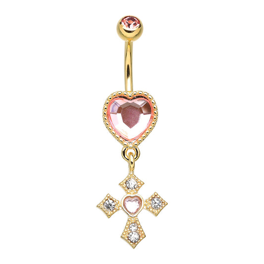 Golden Cross My Heart Dangle Belly Button Ring Belly Button Ring Skin Metals