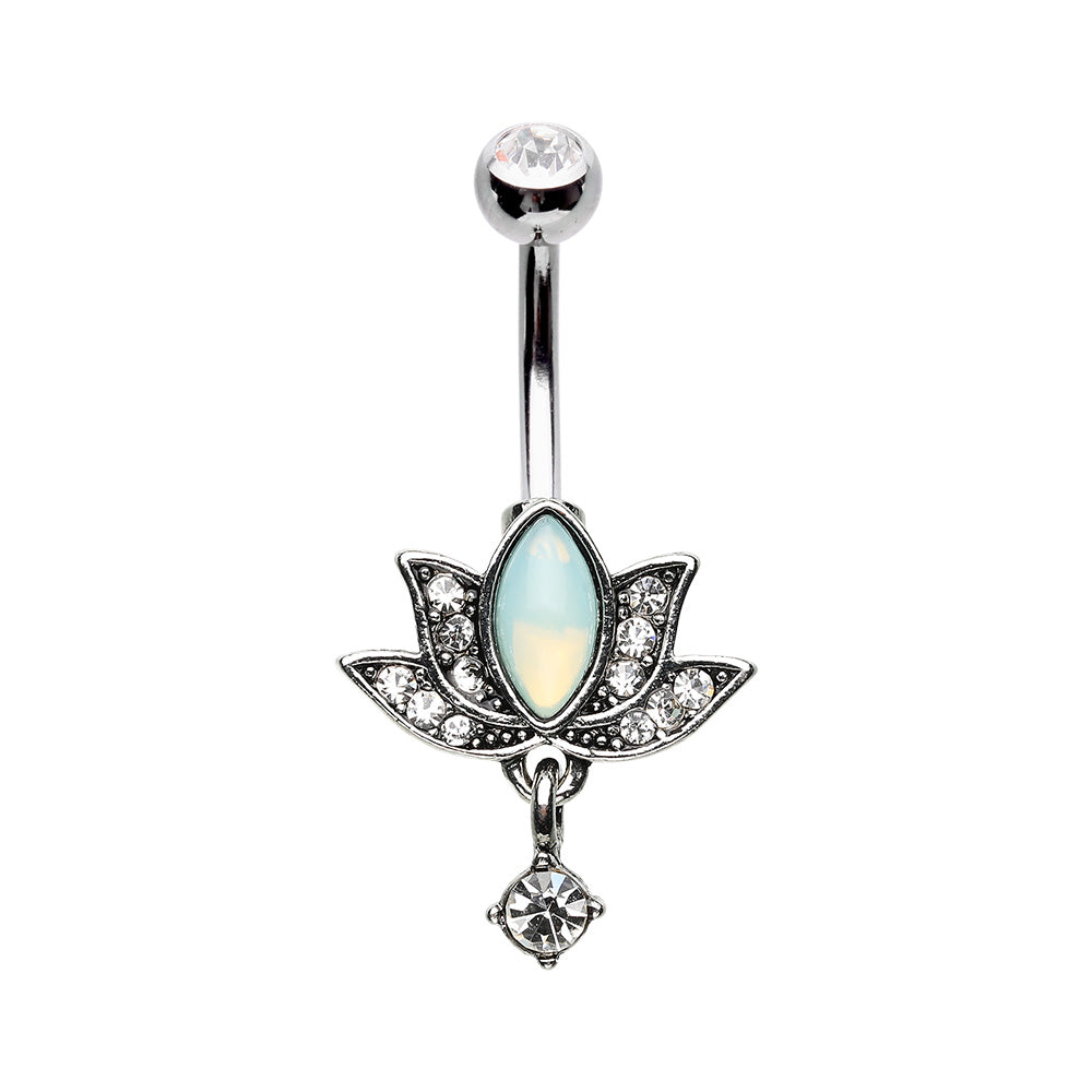 Pacific Opal Blooming Lotus Dangle Belly Button Ring Belly Button Ring Skin Metals