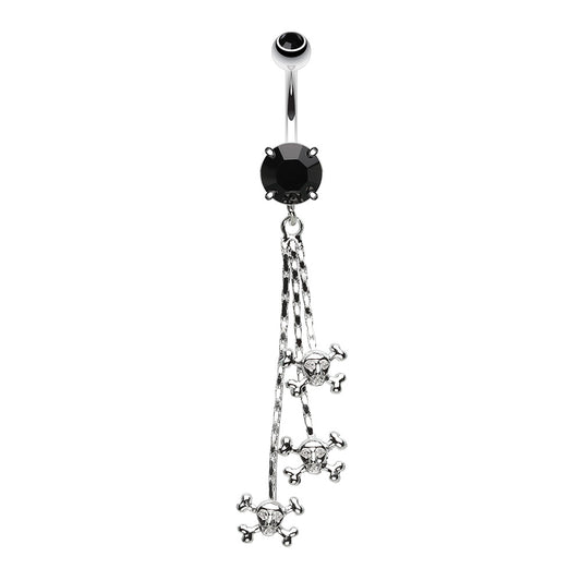 Triple Skull & Crossbones Dangle Belly Button Ring