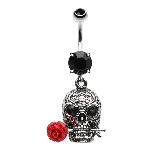 Skull Rose Death Beauty Belly Button Ring