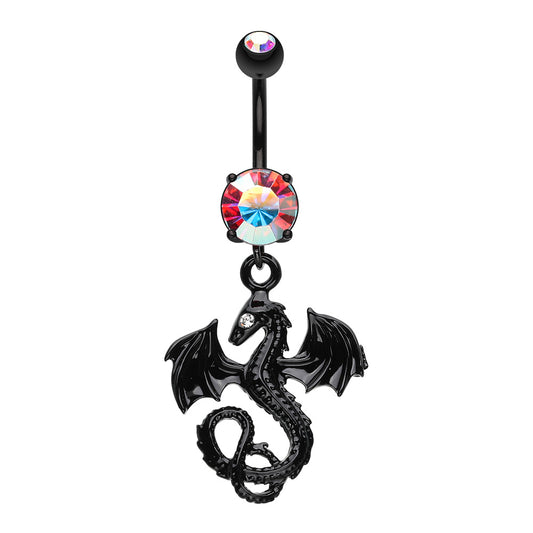 Black Balerion Jeweled Eye Dragon Belly Button Ring