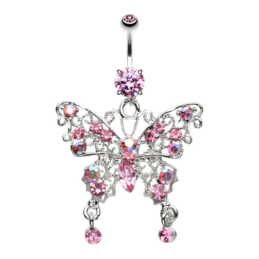 Twinkle Gem Butterfly Double Drop Belly Button Ring