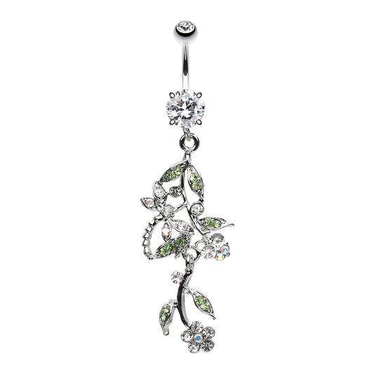 Romantic Vines Butterlfy Flowers Belly Button Ring
