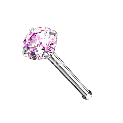 Prong Set Round CZ Top 316L Surgical Steel Nose Bone Stud Rings Nose Ring Skin Metals
