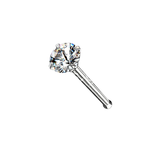 Prong Set Round CZ Top 316L Surgical Steel Nose Bone Stud Rings Nose Ring Skin Metals