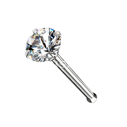 Prong Set Round CZ Top 316L Surgical Steel Nose Bone Stud Rings Nose Ring Skin Metals