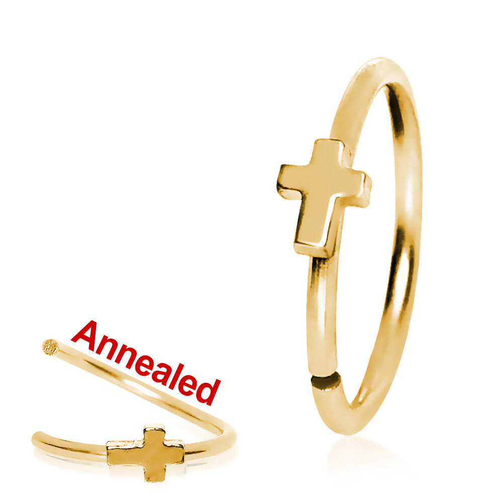 Gold Plated Annealed Cross Nose Hoop