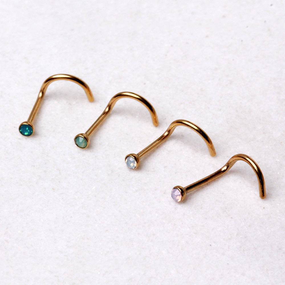 Gold Plated Opal Screw Nose Ring - Skin Metals