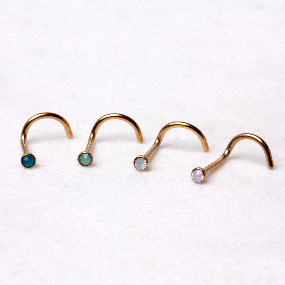 Gold Plated Opal Screw Nose Ring - Skin Metals