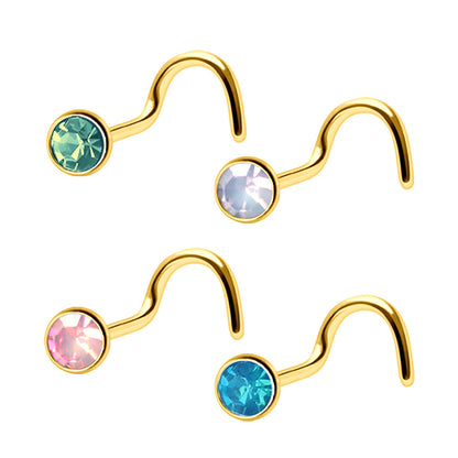 Gold Plated Opal Screw Nose Ring - Skin Metals