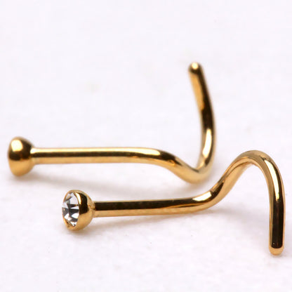 Gold Plated 316L Stainless Steel CZ Screw Nose Ring
