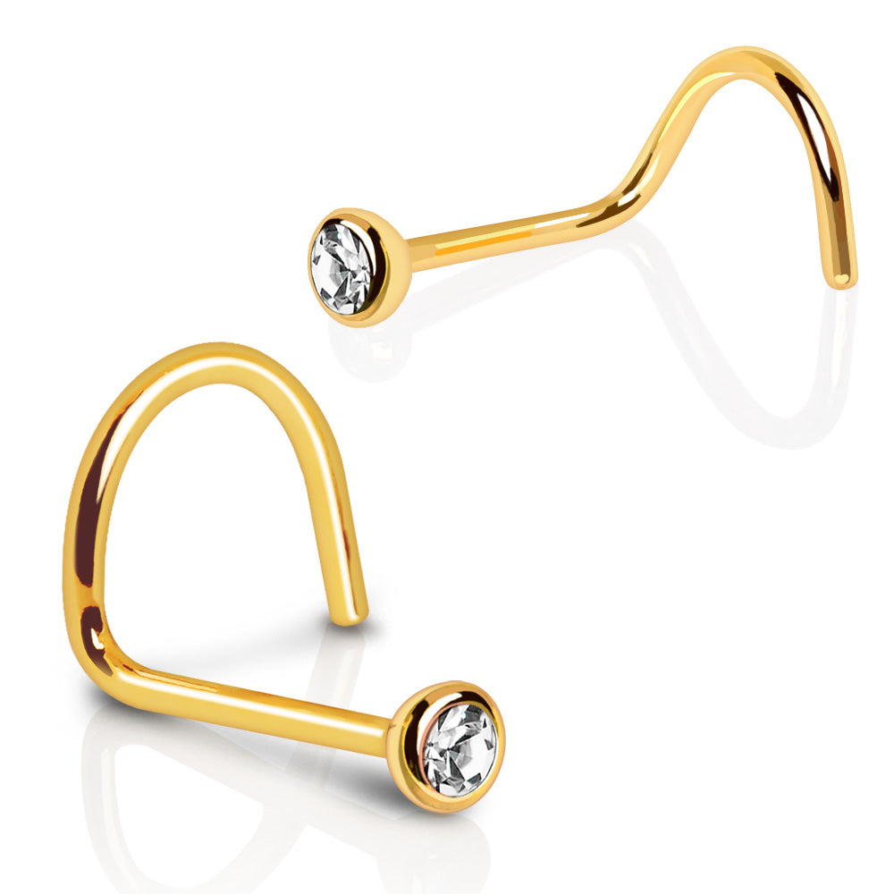 Gold Plated 316L Stainless Steel CZ Screw Nose Ring