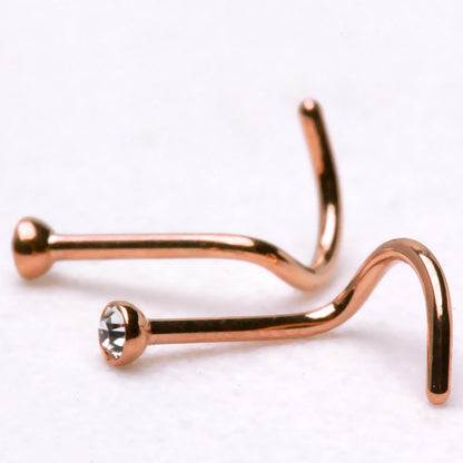 Rose Gold Plated 316L Stainless Steel CZ Screw Nose Ring