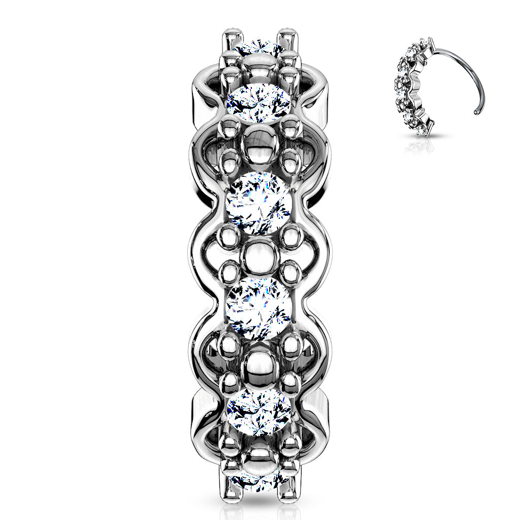 Surgical Steel Lined CZ Center with Filigree Edges Bendable Hoops for Nose Ear Cartilage Nose Ring Skin Metals