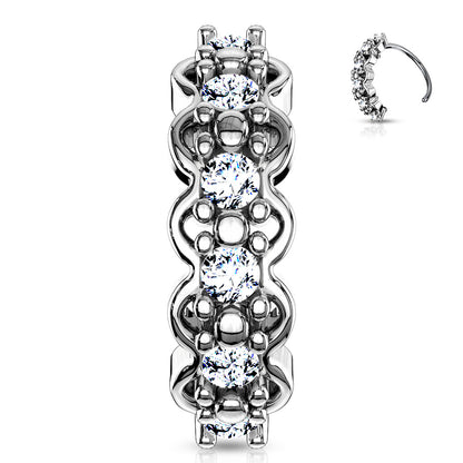 Surgical Steel Lined CZ Center with Filigree Edges Bendable Hoops for Nose Ear Cartilage Nose Ring Skin Metals