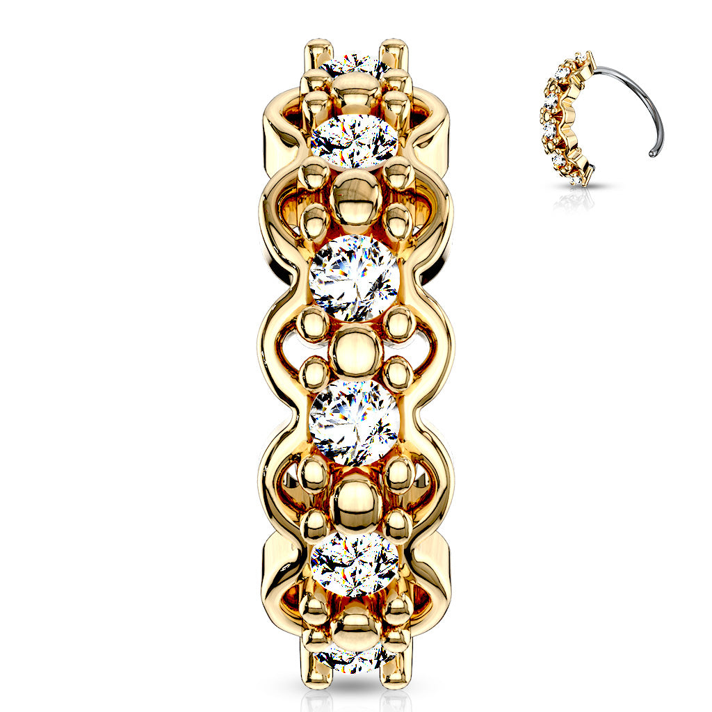 Surgical Steel Lined CZ Center with Filigree Edges Bendable Hoops for Nose Ear Cartilage Nose Ring Skin Metals