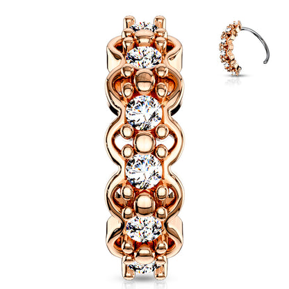 Surgical Steel Lined CZ Center with Filigree Edges Bendable Hoops for Nose Ear Cartilage Nose Ring Skin Metals