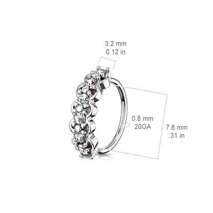 Surgical Steel Lined CZ Center with Filigree Edges Bendable Hoops for Nose Ear Cartilage Nose Ring Skin Metals