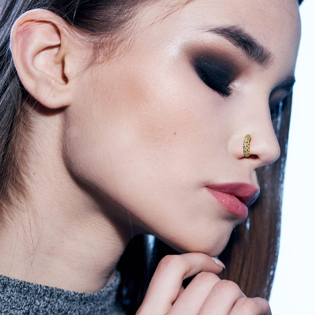 Surgical Steel Lined CZ Center with Filigree Edges Bendable Hoops for Nose Ear Cartilage Nose Ring Skin Metals