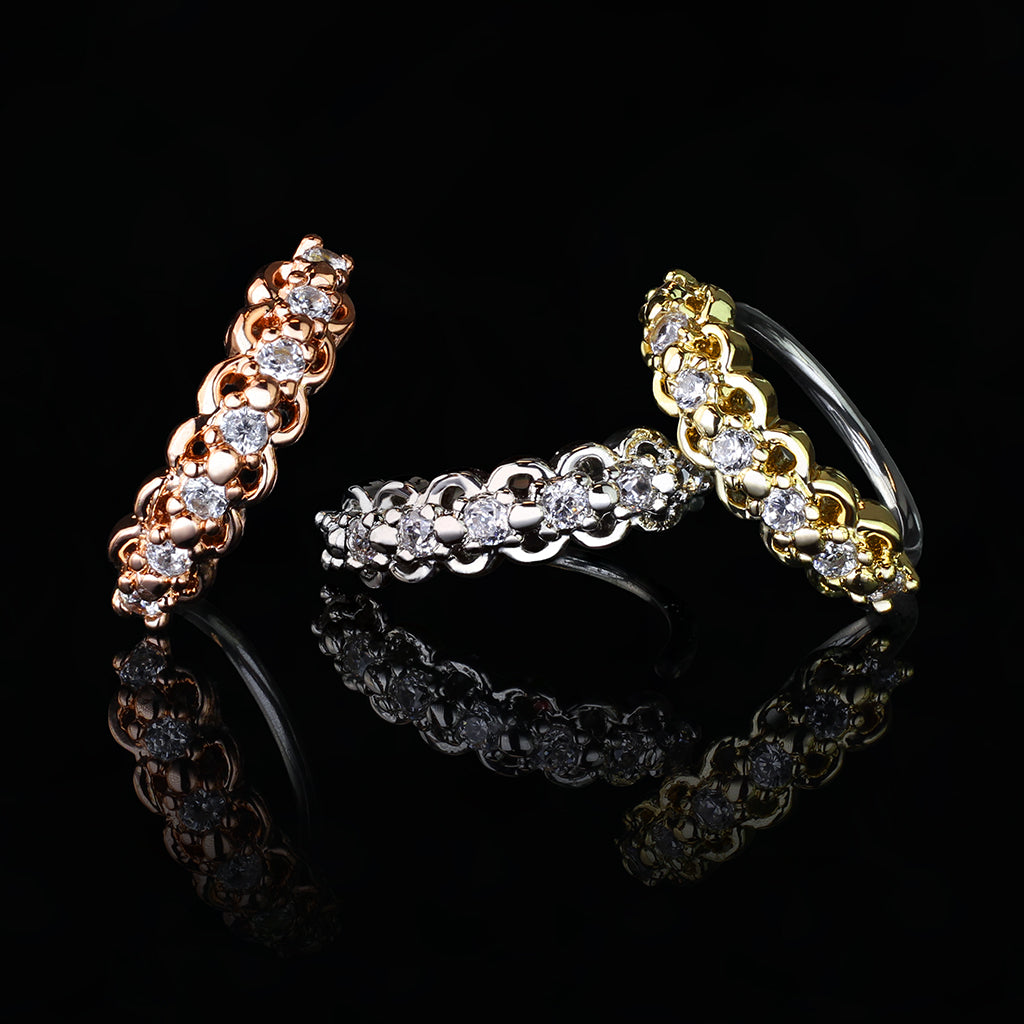 Surgical Steel Lined CZ Center with Filigree Edges Bendable Hoops for Nose Ear Cartilage Nose Ring Skin Metals
