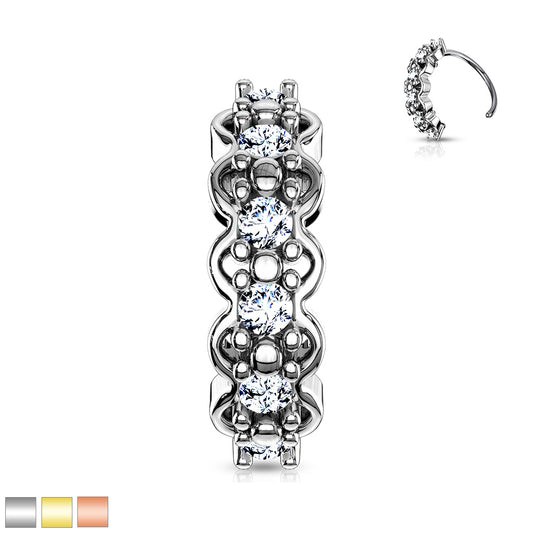 Surgical Steel Lined CZ Center with Filigree Edges Bendable Hoops for Nose Ear Cartilage Nose Ring Skin Metals