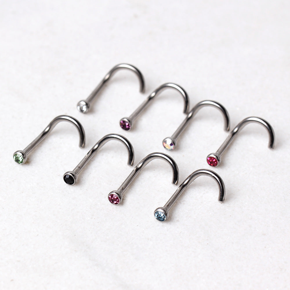 Grade 23 Titanium Screw Nose Ring with Gem Ball - Skin Metals