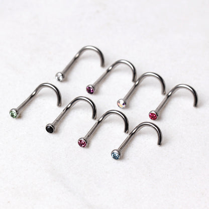 Grade 23 Titanium Screw Nose Ring with Gem Ball - Skin Metals