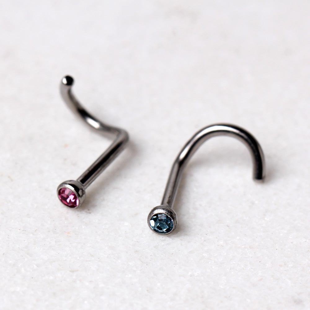 Grade 23 Titanium Screw Nose Ring with Gem Ball - Skin Metals