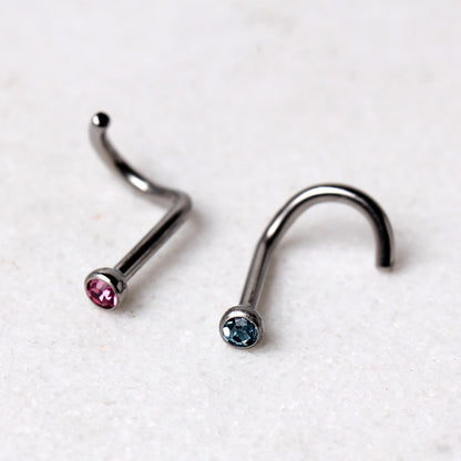 Grade 23 Titanium Screw Nose Ring with Gem Ball - Skin Metals