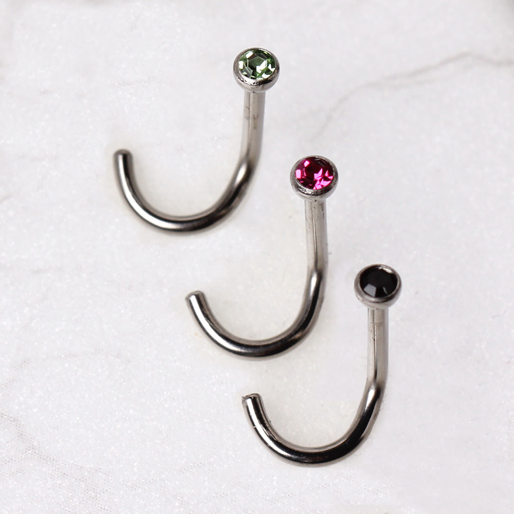 Grade 23 Titanium Screw Nose Ring with Gem Ball - Skin Metals