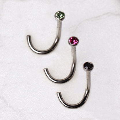 Grade 23 Titanium Screw Nose Ring with Gem Ball - Skin Metals