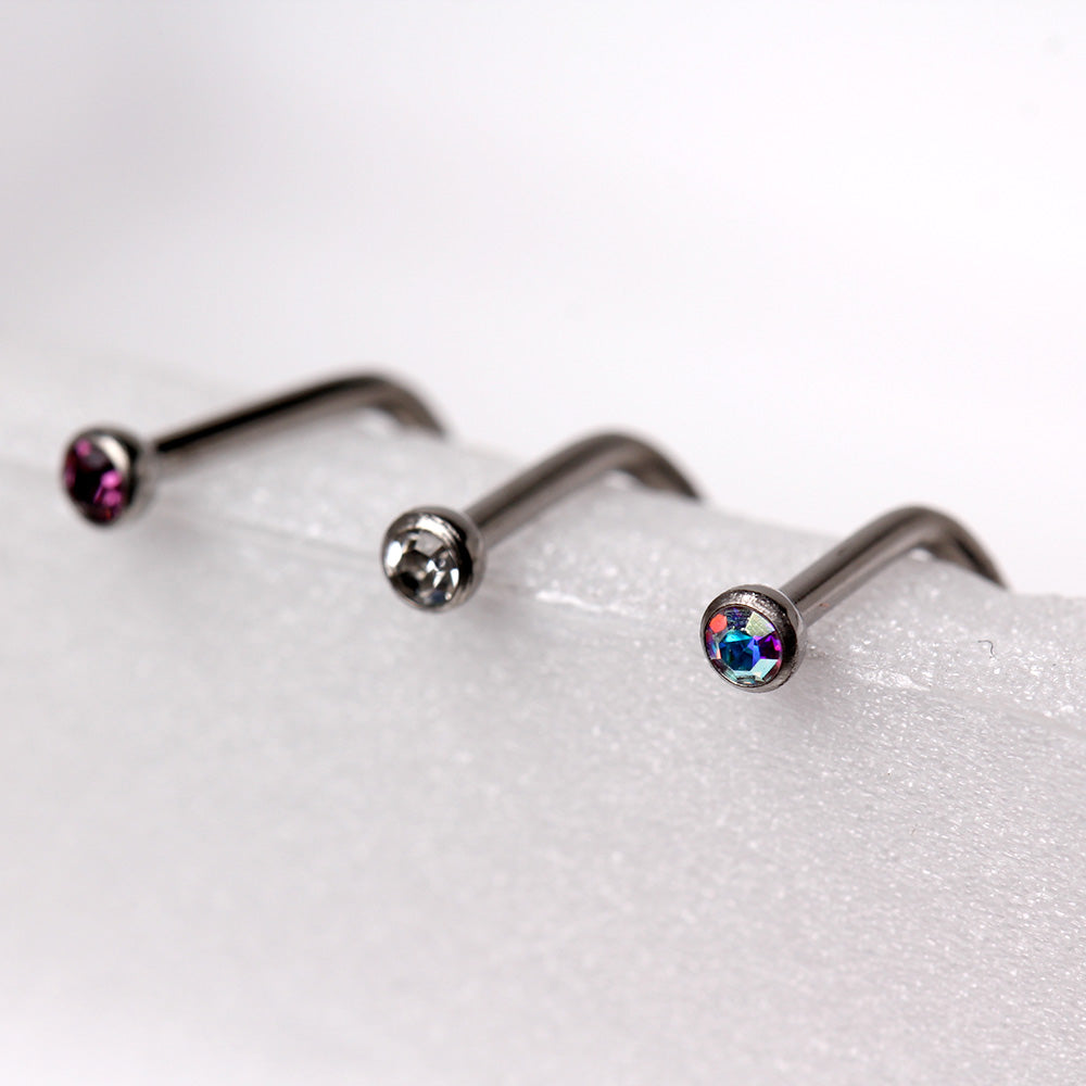 Grade 23 Titanium Screw Nose Ring with Gem Ball - Skin Metals