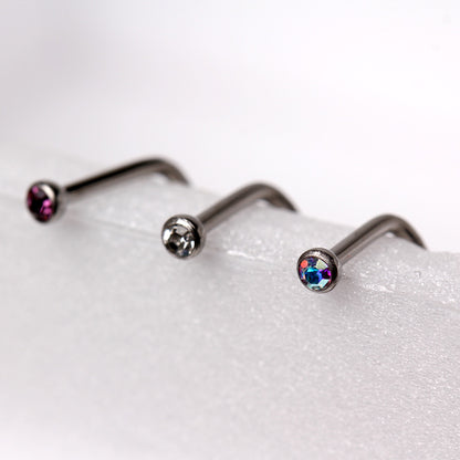 Grade 23 Titanium Screw Nose Ring with Gem Ball - Skin Metals