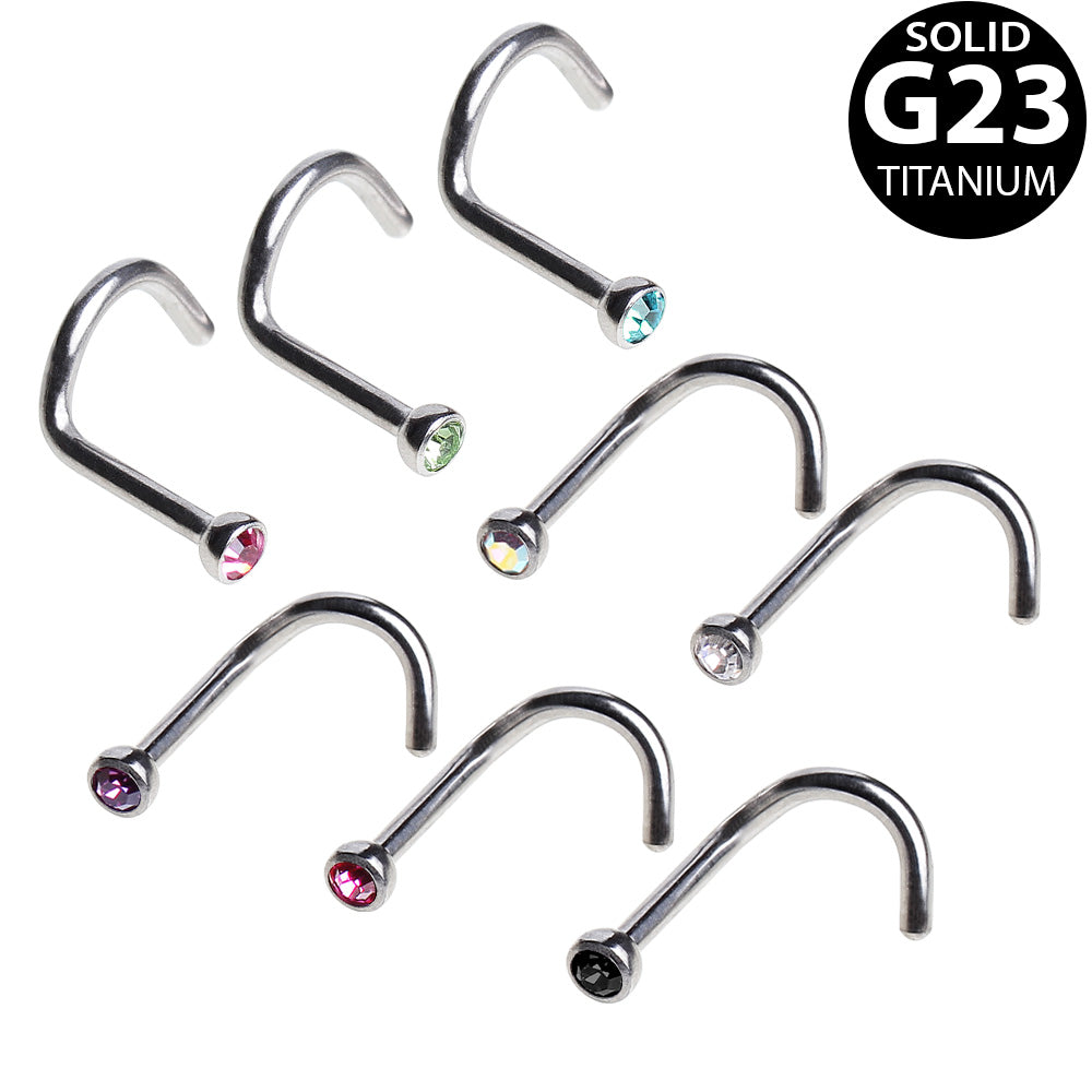 Grade 23 Titanium Screw Nose Ring with Gem Ball - Skin Metals