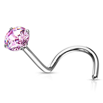 Prong Set Round CZ Top 316L Surgical Steel Nose Screw Rings Nose Ring Skin Metals