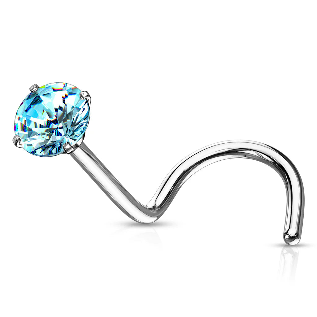 Prong Set Round CZ Top 316L Surgical Steel Nose Screw Rings Nose Ring Skin Metals